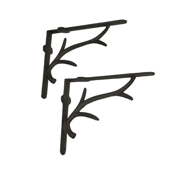 Zeckos - Brown Cast Iron Deer Antler Wall Shelf Brackets Set of 2 - Brown - Picture 1 of 8